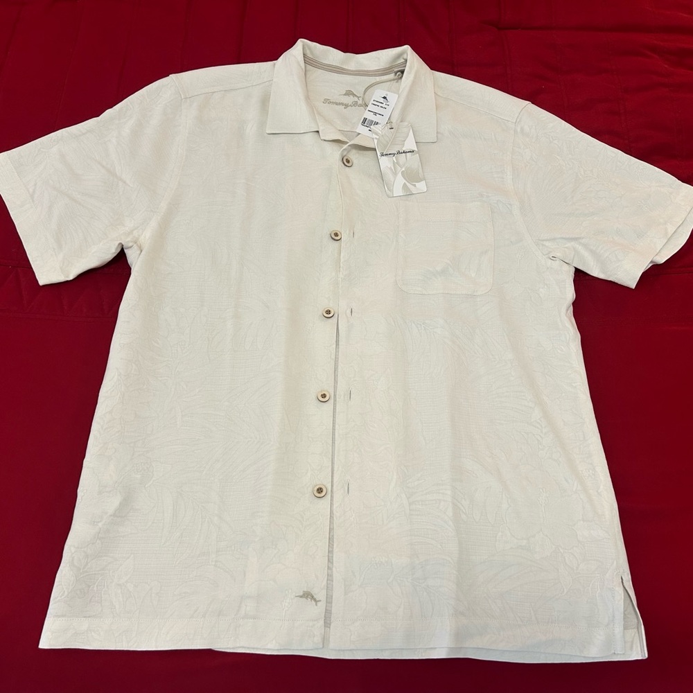 NWT - Tommy Bahama Men's Cream Silk Short Sleeve Camp Shirt